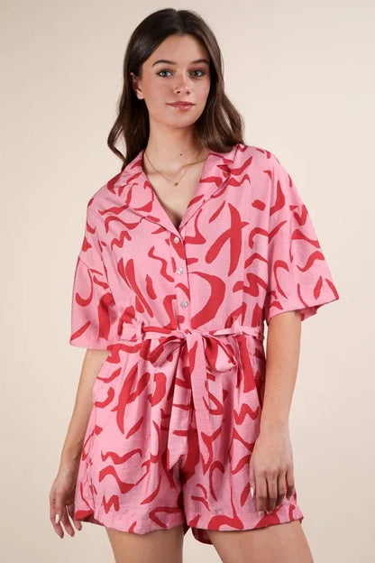 VERY J Oversized Printed Button Down Resort Romper