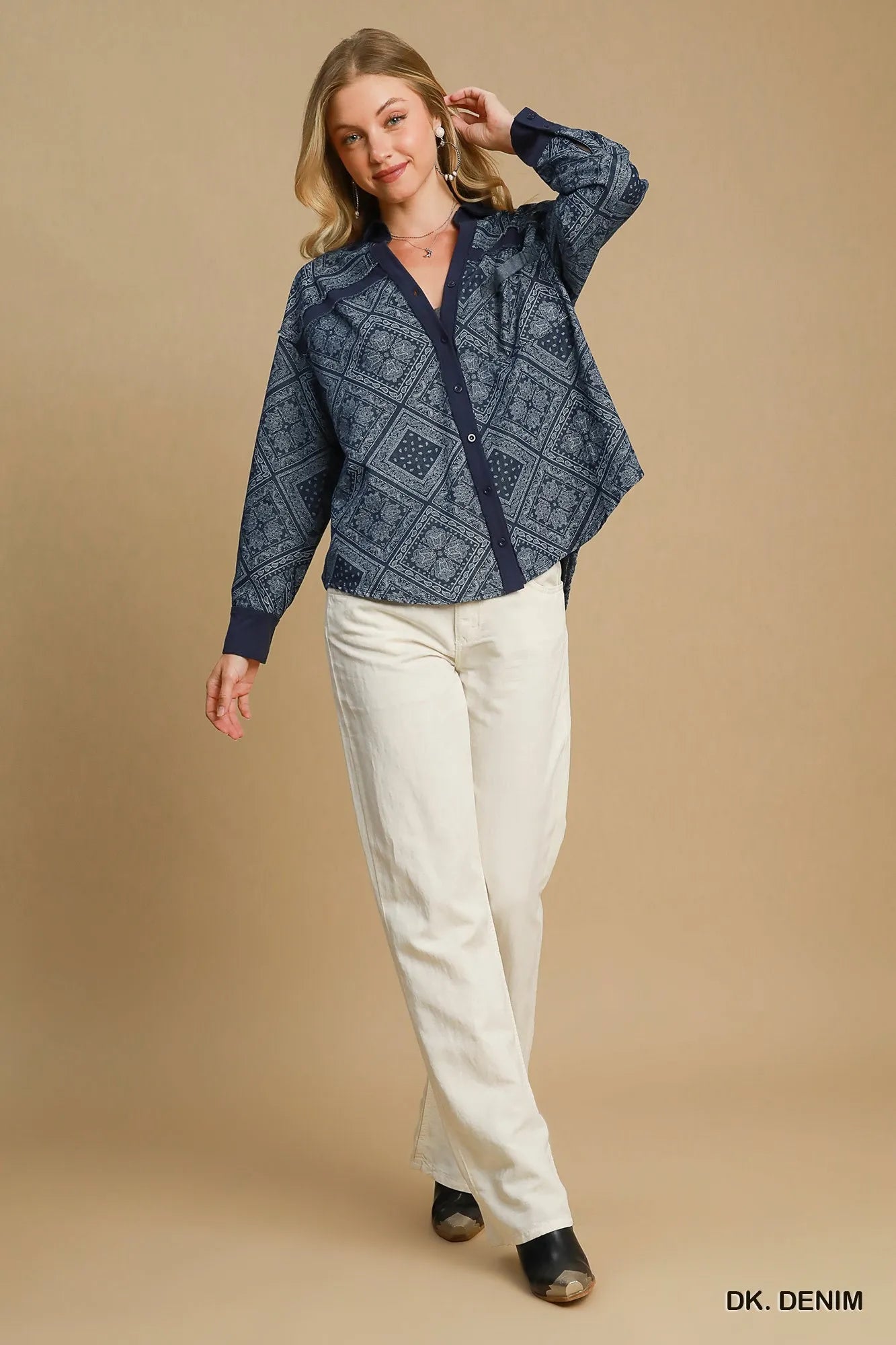 Garden Naked Paisley Print Denim Shirt Jacket