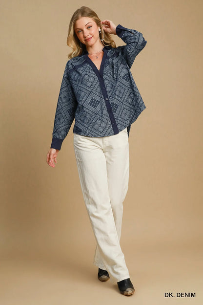 Garden Naked Paisley Print Denim Shirt Jacket