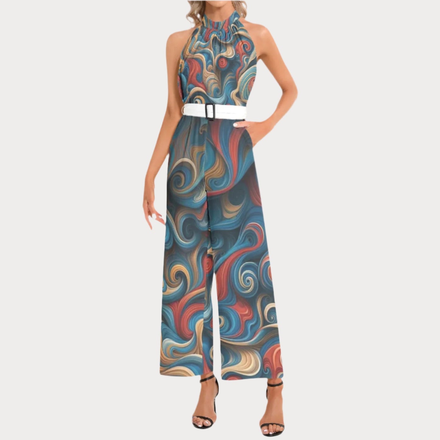 Brooklyn Republic™ Mercy Halter Neck Buckle Belted Jumpsuit