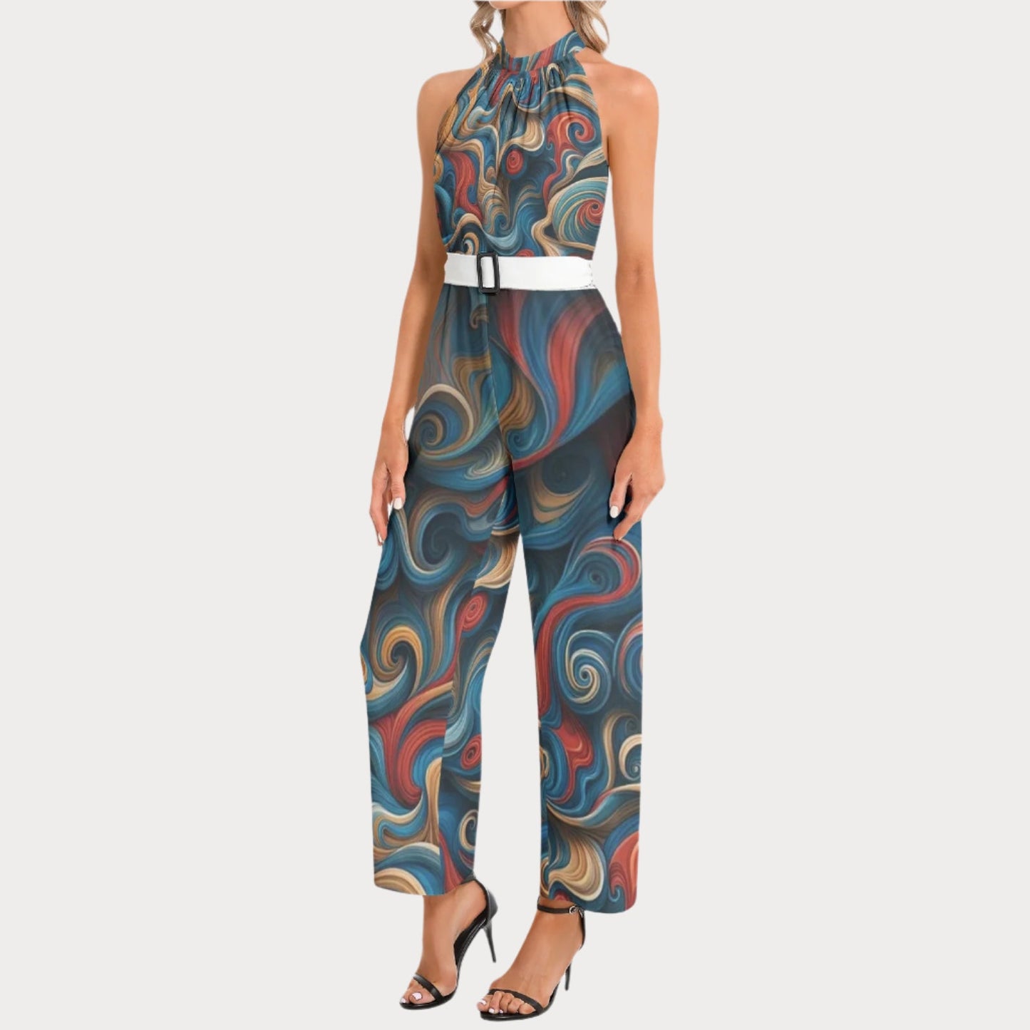 Brooklyn Republic™ Mercy Halter Neck Buckle Belted Jumpsuit