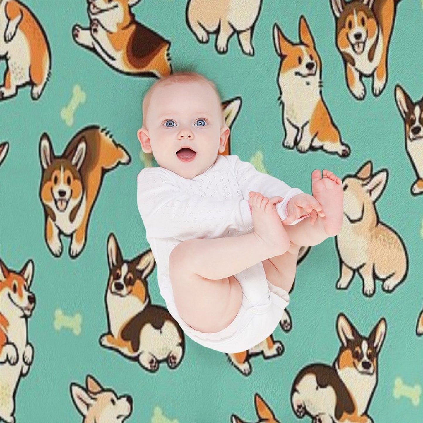 Jolly Corgis in Green Throw Blanket