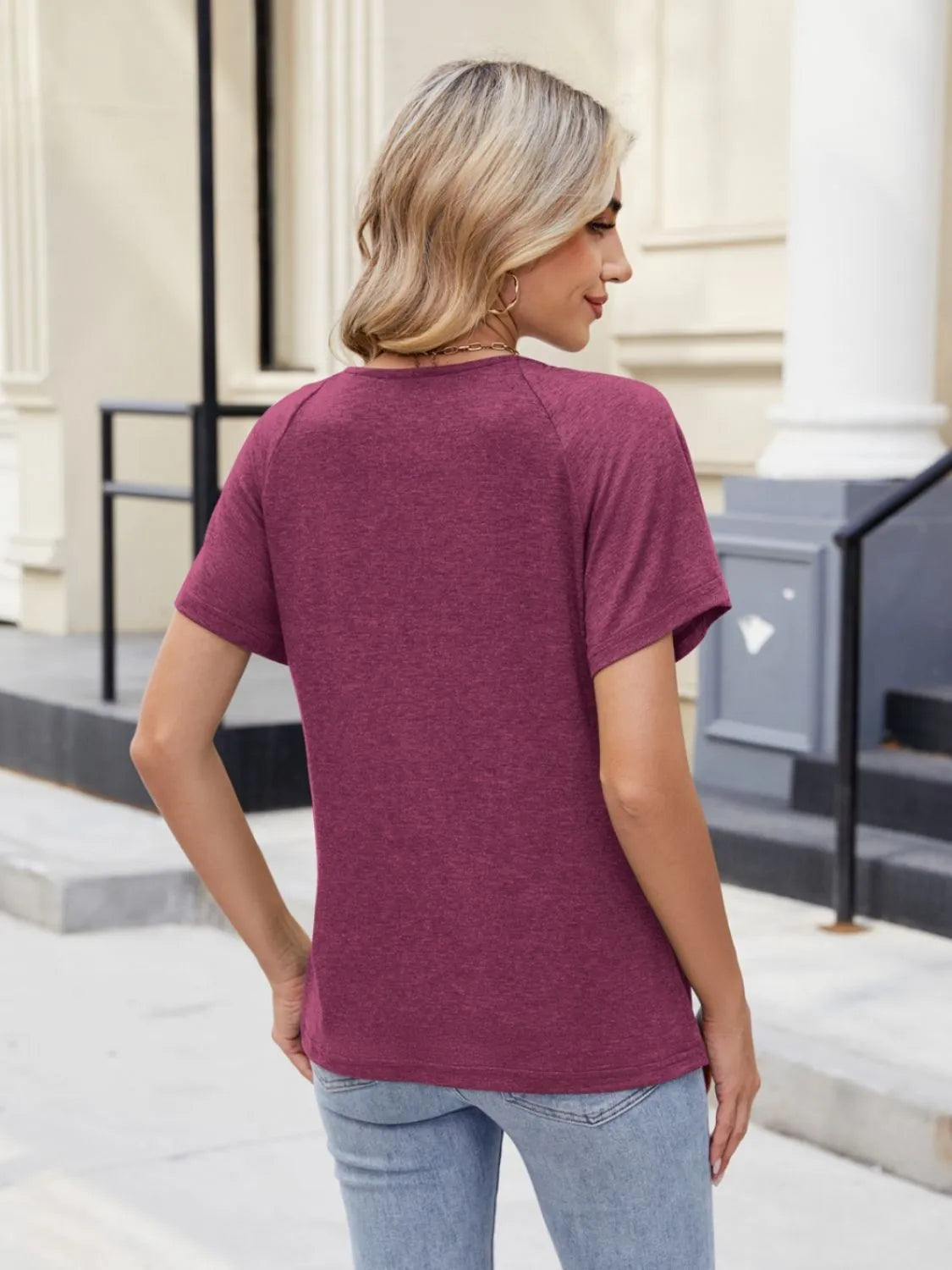 Lace Detail Round Neck Short Sleeve Blouse