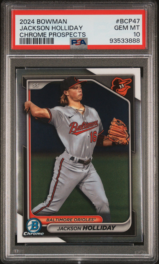 Graded 2024 Topps Bowman Jackson Holliday #BCP47 Chrome Prospects Rookie RC Baseball Card PSA 10 Gem Mint