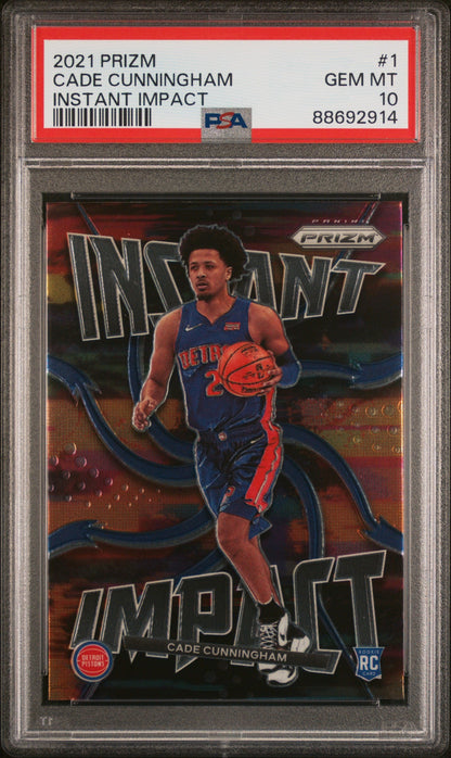 Graded 2021 Panini Prizm Cade Cunningham #1 Instant Impact Rookie RC Basketball Card PSA 10 Gem Mint