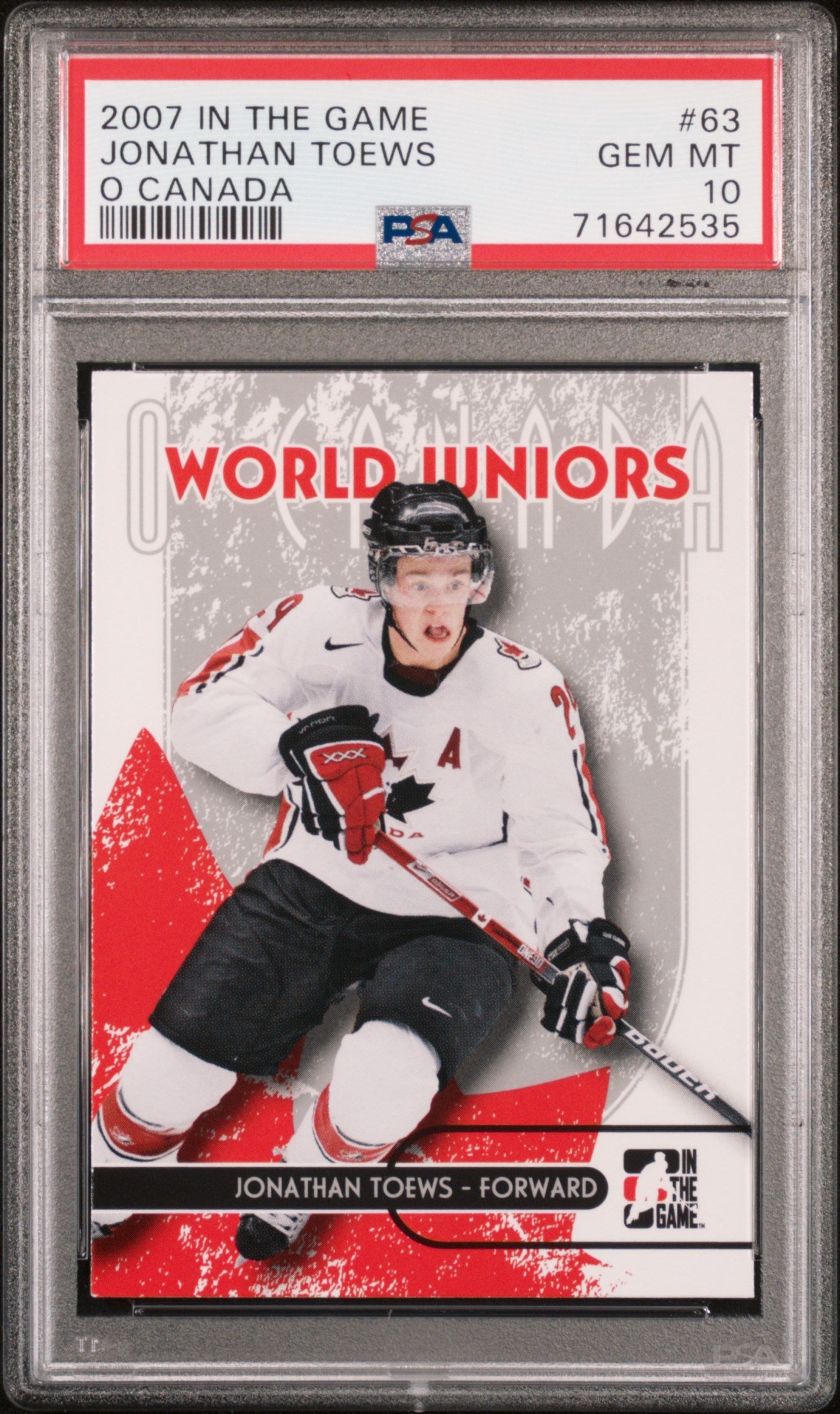 Graded 2007 In The Game Jonathan Toews #63 O' Canada Rookie RC Hockey Card PSA 10 Gem Mint