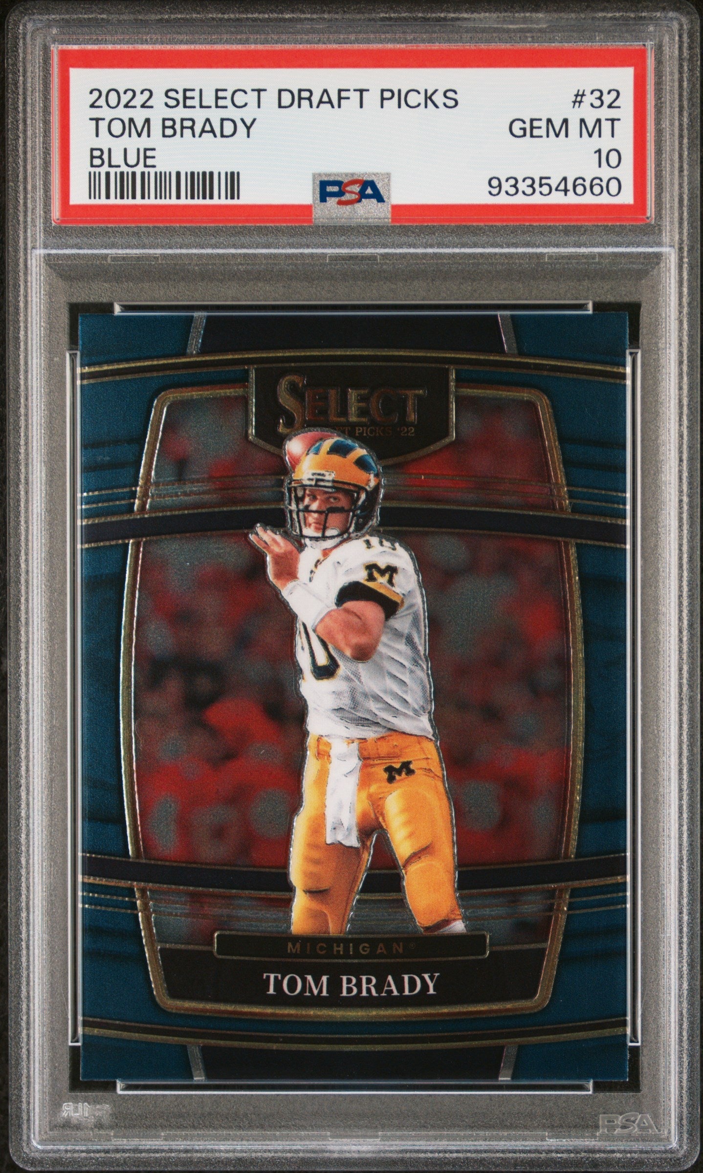 Graded 2022 Panini Select Draft Picks Tom Brady #32 Blue Football Card PSA 10 Gem Mint