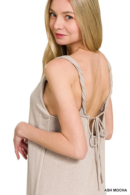 Zenana French Terry Twisted Strap Midi Dress