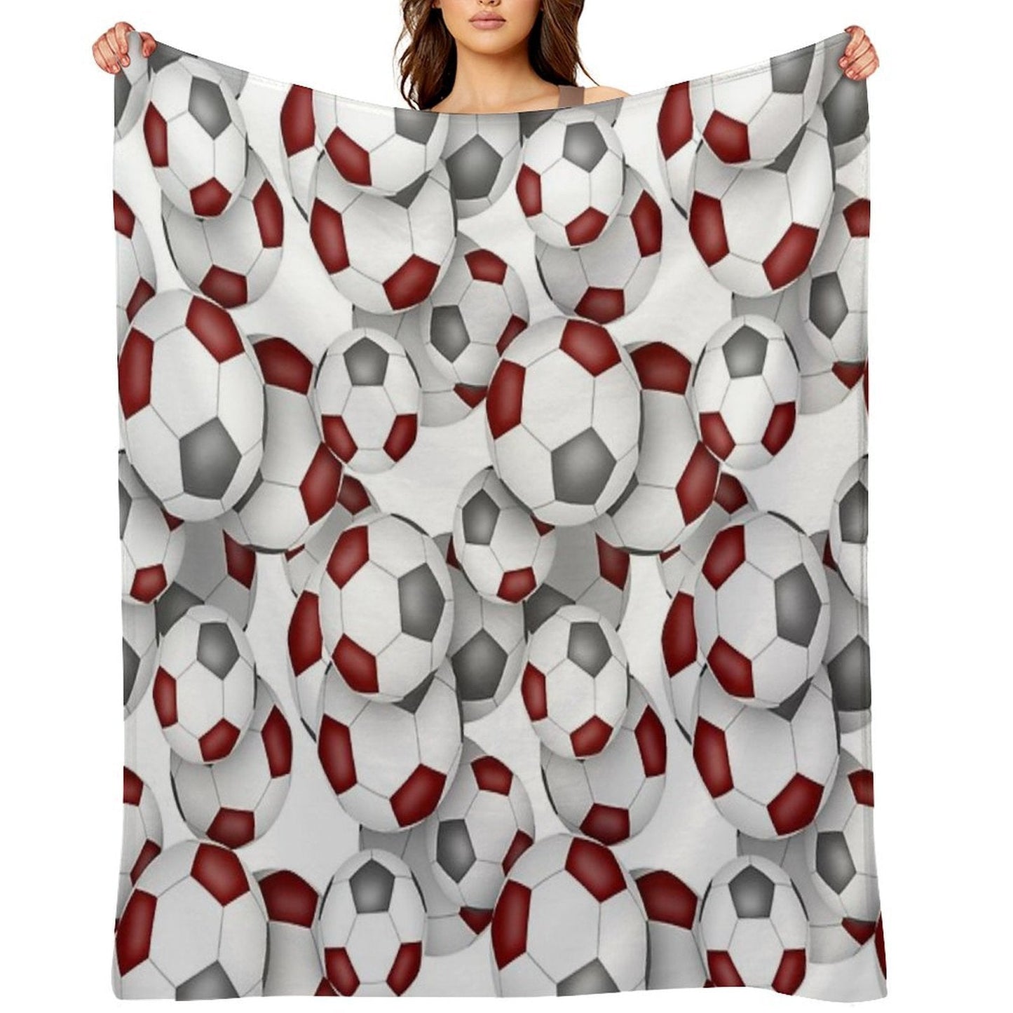 Maroon & Gray Soccer Balls Pattern Throw Blanket