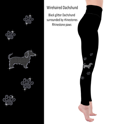 Wirehaired Dachshund Rhinestone Leggings with Pockets - White or Black Glitter
