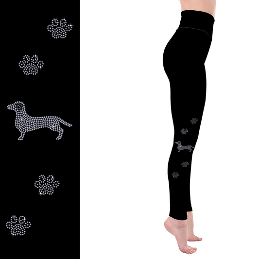 Dachshund Sparkle Leggings â€“ Rhinestone Glam for Dog Lovers with Pockets