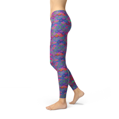 Pink Purple Mermaid Scale Leggings - 4-Way Stretch Athletic Tights