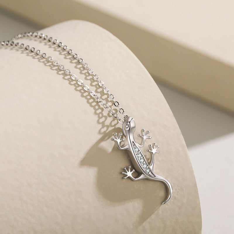 Sterling Silver Sparkling Gecko Pendant Necklace