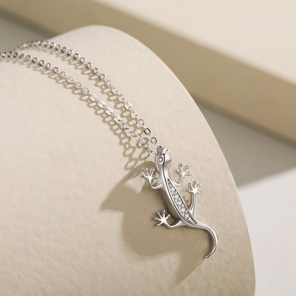 Sterling Silver Sparkling Gecko Pendant Necklace