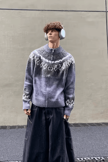 Fair Isle Zip Knit Cardigan