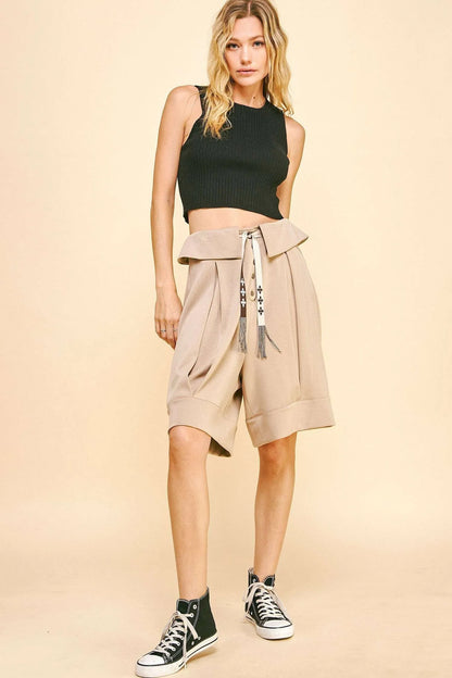 Davi & Dani Fold Over Waist Band Strap Detail Short