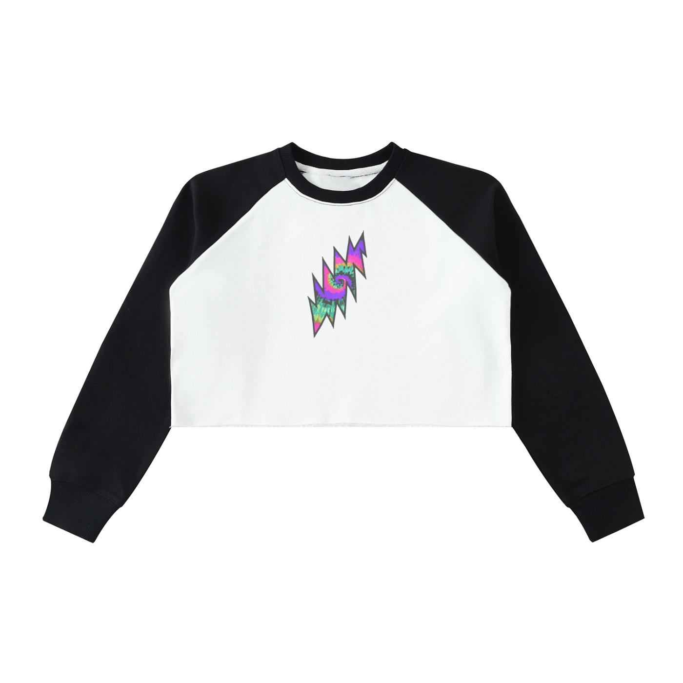 Jerry G LeGoo Raw-Hem Color-Block Raglan Crop Sweatshirt