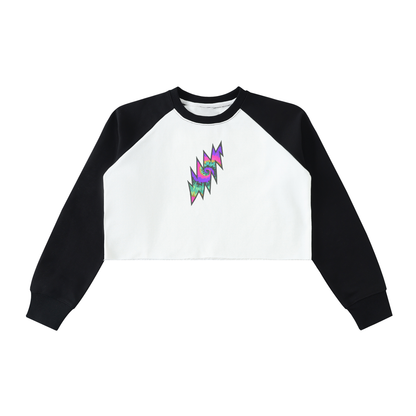 Jerry G LeGoo Raw-Hem Color-Block Raglan Crop Sweatshirt