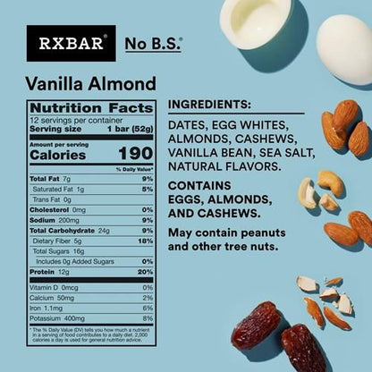 Rxbar Protein Bars, Protein Snack, Snack Bars, Vanilla Almond, 22Oz Box (12 Bars)