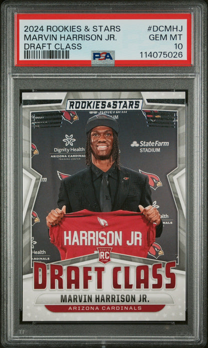 Graded 2024 Panini Rookies & Stars Marvin Harrison Jr #DCMHJ Draft Class Rookie RC Football Card PSA 10 Gem Mint
