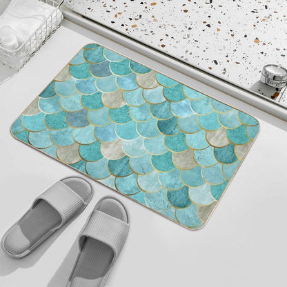 Moroccan Mermaid Fish Scale Pattern, Aqua,Teal Bath Mat
