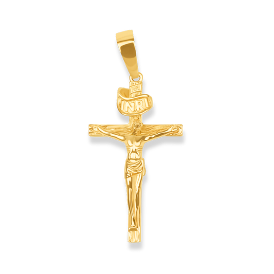 Jesus Crucifix Cross Pendant in 925 Sterling Silver 14K Gold