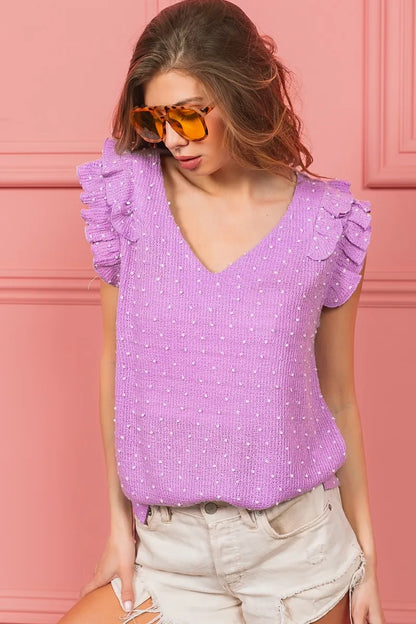 BiBi Layered Ruffle Swiss Dot Knit Top