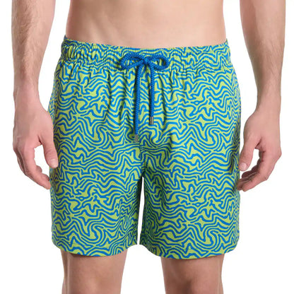 Deco Maze, Key Lime Hybrid Short, Compression Lined Swim and Resort Trunk