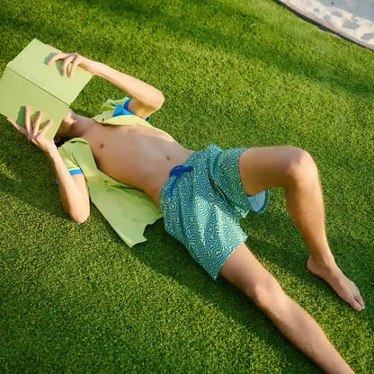 Deco Maze, Key Lime Hybrid Short, Compression Lined Swim and Resort Trunk
