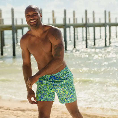 Deco Maze, Key Lime Hybrid Short, Compression Lined Swim and Resort Trunk