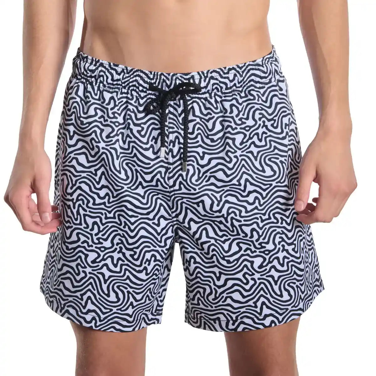 Deco Maze, Surf and Storm Hybrid Short, Compression Lined Swim and Resort Trunk