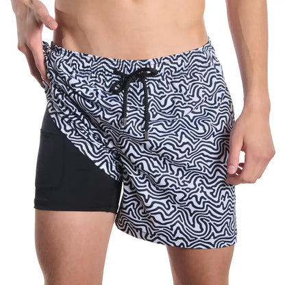 Deco Maze, Surf and Storm Hybrid Short, Compression Lined Swim and Resort Trunk