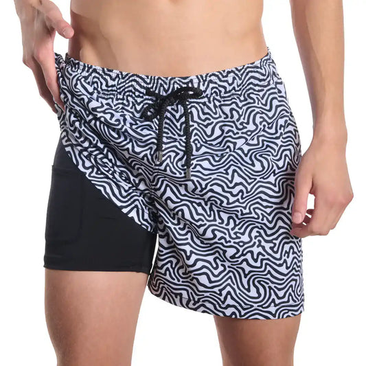 Deco Maze, Surf and Storm Hybrid Short, Compression Lined Swim and Resort Trunk