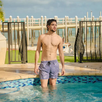 Deco Maze, Surf and Storm Hybrid Short, Compression Lined Swim and Resort Trunk