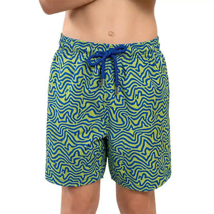 Deco Maze, Key Lime Boys Hybrid Short, Swim and Play Trunk