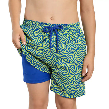 Deco Maze, Key Lime Boys Hybrid Short, Swim and Play Trunk