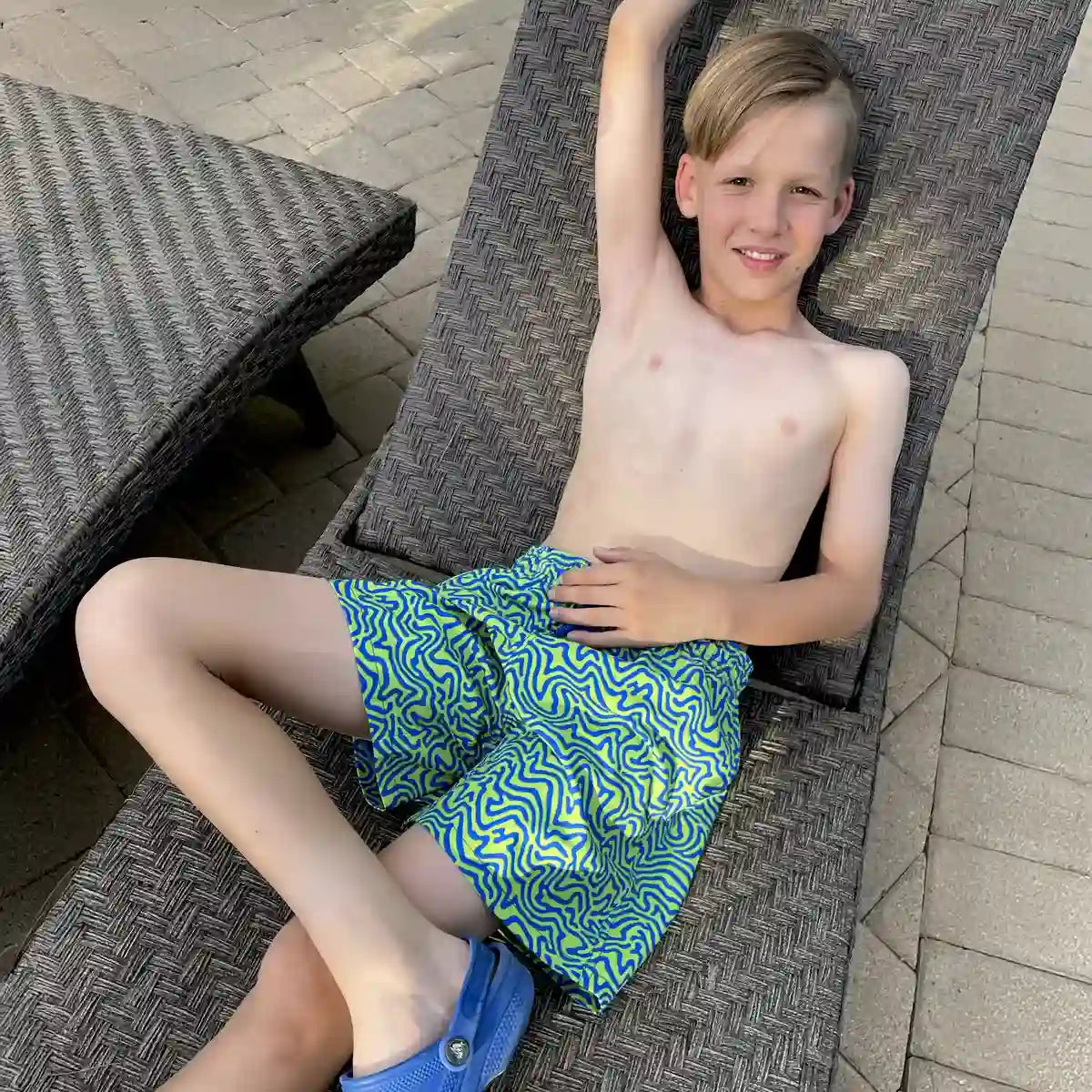 Deco Maze, Key Lime Boys Hybrid Short, Swim and Play Trunk