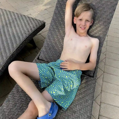 Deco Maze, Key Lime Boys Hybrid Short, Swim and Play Trunk