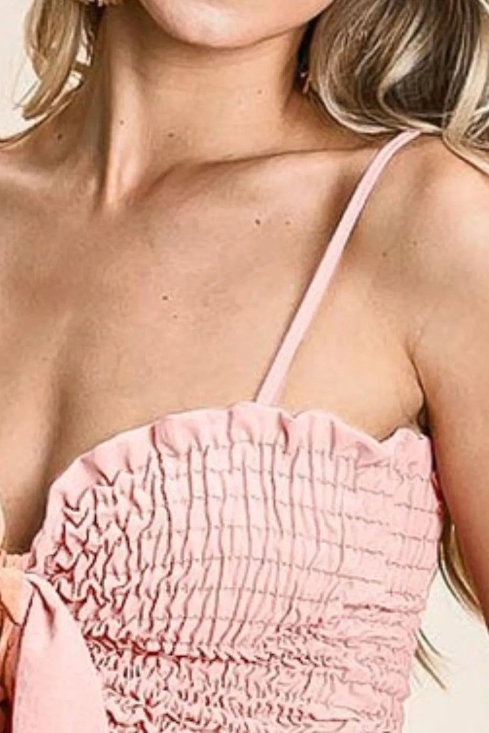 BiBi Woven Color Block Smocked with Ribbon Bra Top