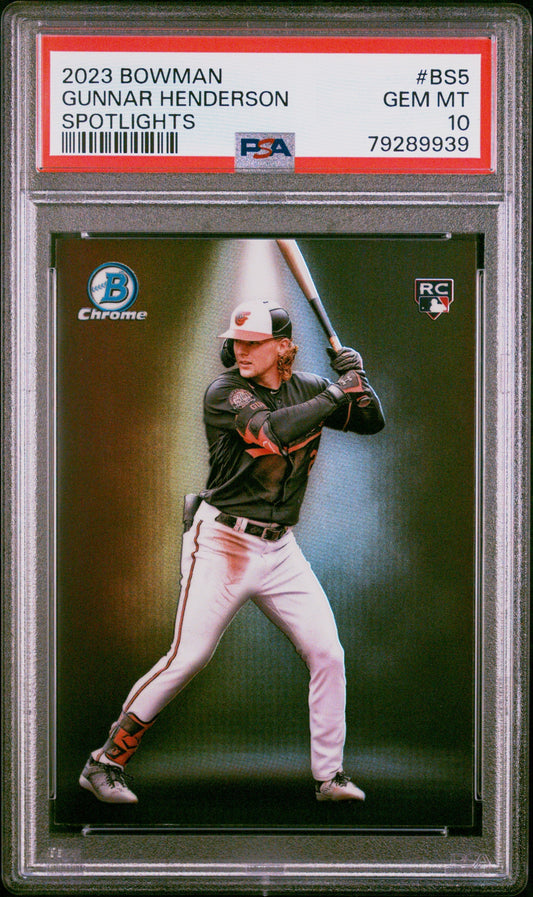 Graded 2023 Topps Bowman Gunnar Henderson #BS5 Spotlights Rookie RC Baseball Card PSA 10 Gem Mint