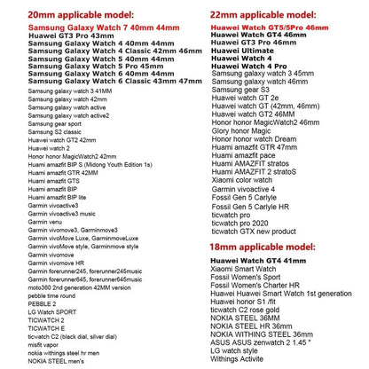 18mm, 20mm, 22mm, Strap for Samsung Galaxy Watch 7 FE 6 5 4 5Pro 6/4Classic Silicone Band for Huawei GT5 Pro 46mm GT4/3Pro Bracelet