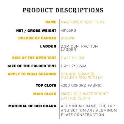 The Rooftop Tent Is Made Of 280TC 2000 Waterproof Lattice Cloth And Can Be Used As A Camping Essentials A Mobile Home