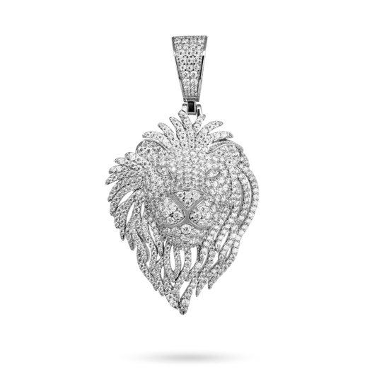 Moissanite Lion Head Pendant in 925 Sterling Silver