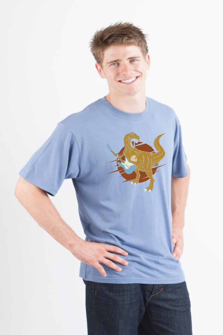 Dinosaur with a guitar Men's Bamboo Viscose/Organic Cotton Short Sleeve Graphic T-Shirt