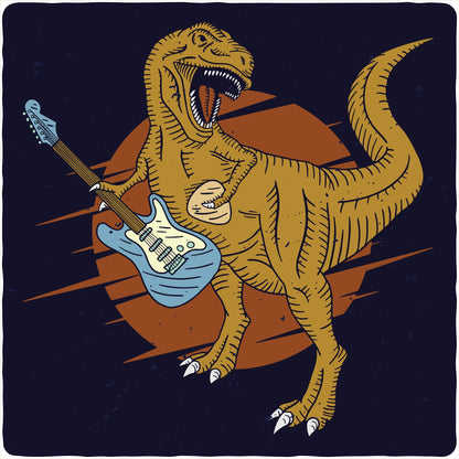 Dinosaur with a guitar Men's Bamboo Viscose/Organic Cotton Short Sleeve Graphic T-Shirt
