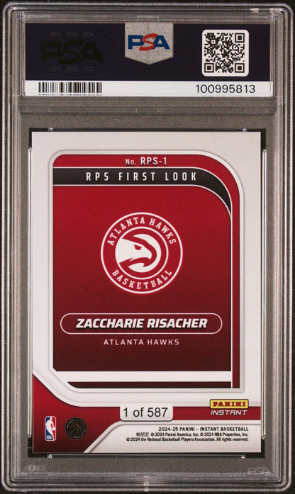 Graded 2024 Panini Instant NBA Zaccharie Risacher #1 RPS First Look Rookie RC Basketball Card PSA 10 Gem Mint