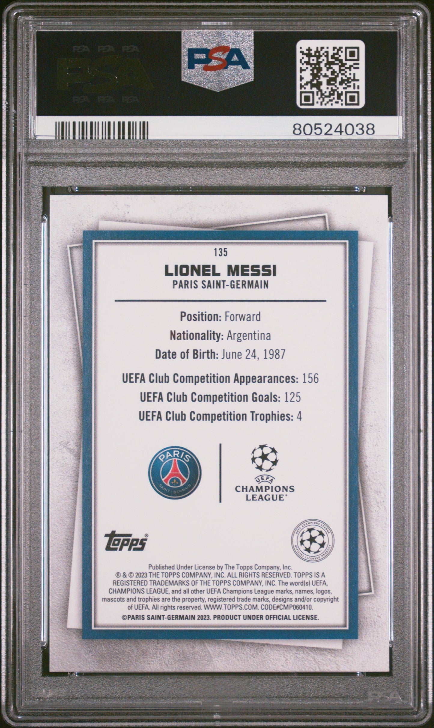 Graded 2022 Topps Superstars Lionel Messi #135 Soccer Card PSA 10 Gem Mint