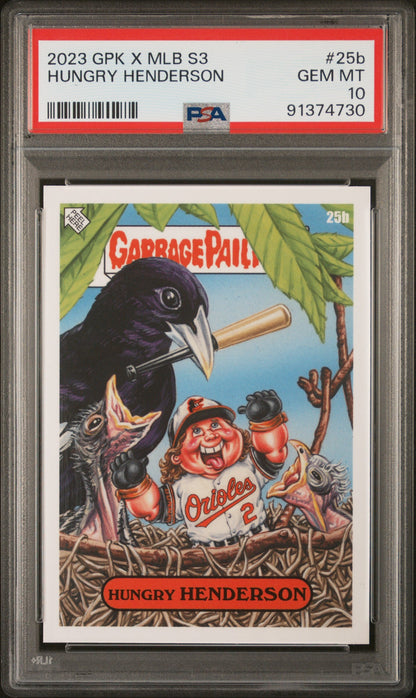 Graded 2023 Topps Garbage Pail Kids Gunnar Henderson #25B Hungry Henderson Rookie RC Baseball Card PSA 10 Gem Mint