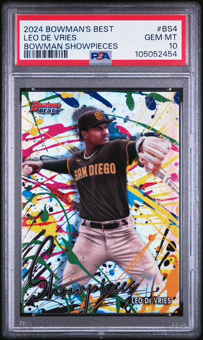 Graded 2024 Topps Bowmans Best Leo De Vries #BS4 Bowman Showpieces Rookie RC Baseball Card PSA 10 Gem Mint