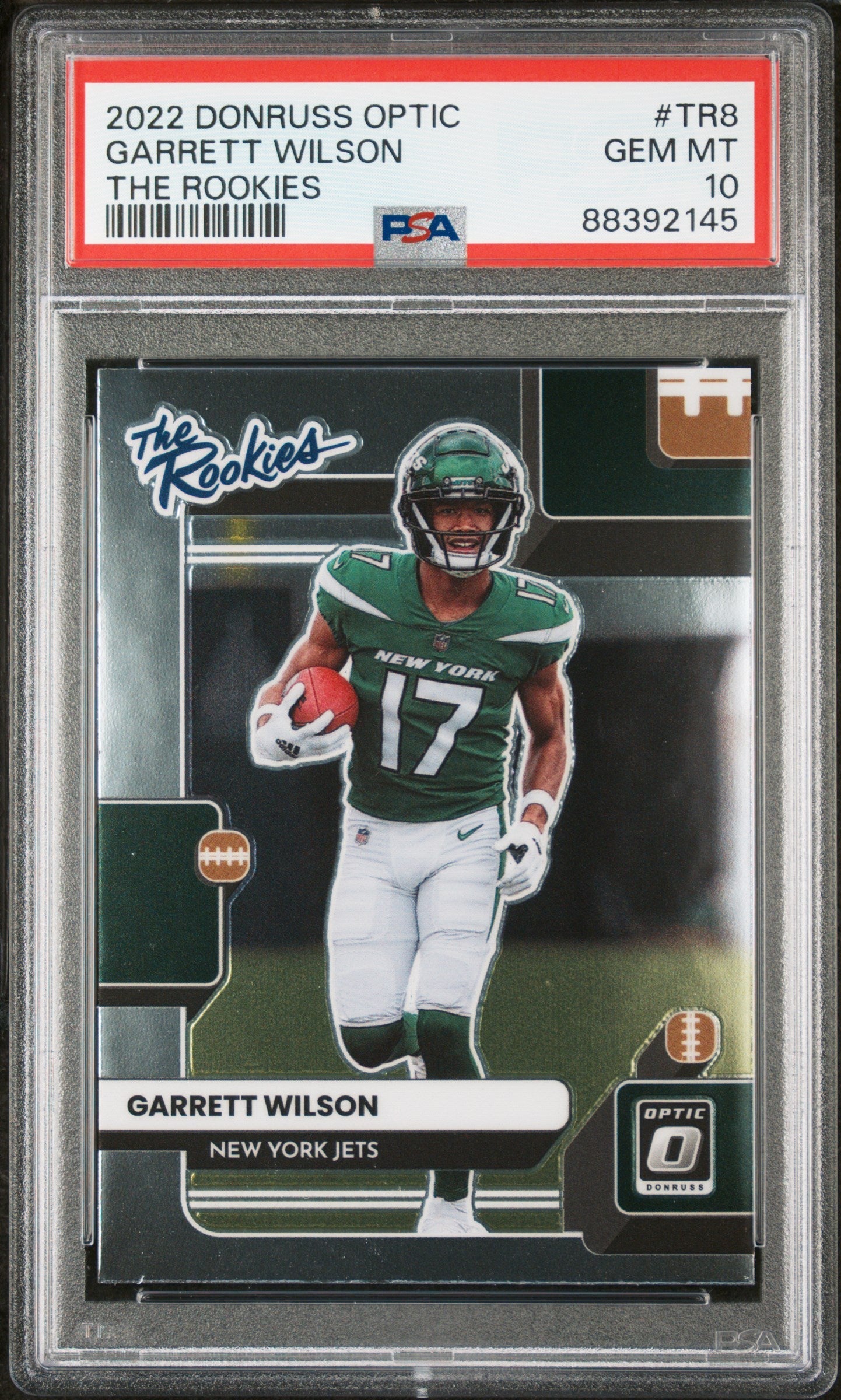 Graded 2022 Panini Donruss Optic Garrett Wilson #TR8 The Rookies Rookie RC Football Card PSA 10 Gem Mint